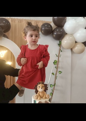 18-24 Ay Beden Kız Çocuk Kırmızı Puantiyeli Fırfırlı Elbise