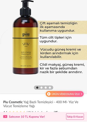 Piu Cosmetic Yağ Bazlı Temizleyici 400 ml - Görsel 2
