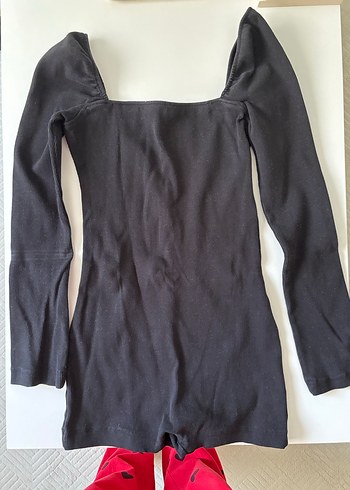 Siyah Uzun Kollu Mini Tulum - Görsel 2