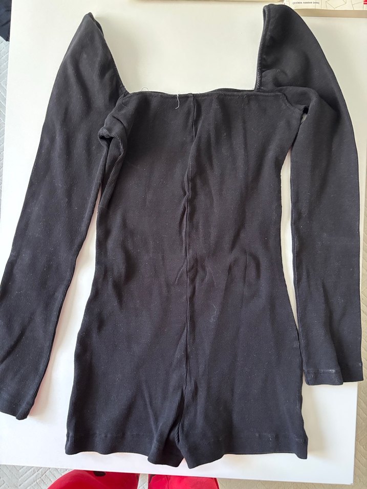 Siyah Uzun Kollu Mini Tulum - Görsel 3