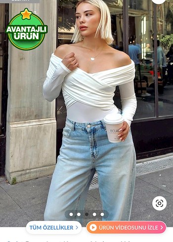 Beyaz Drapeli madonna yaka bluz - Görsel 2