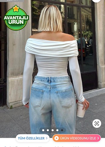 Beyaz Drapeli madonna yaka bluz - Görsel 4