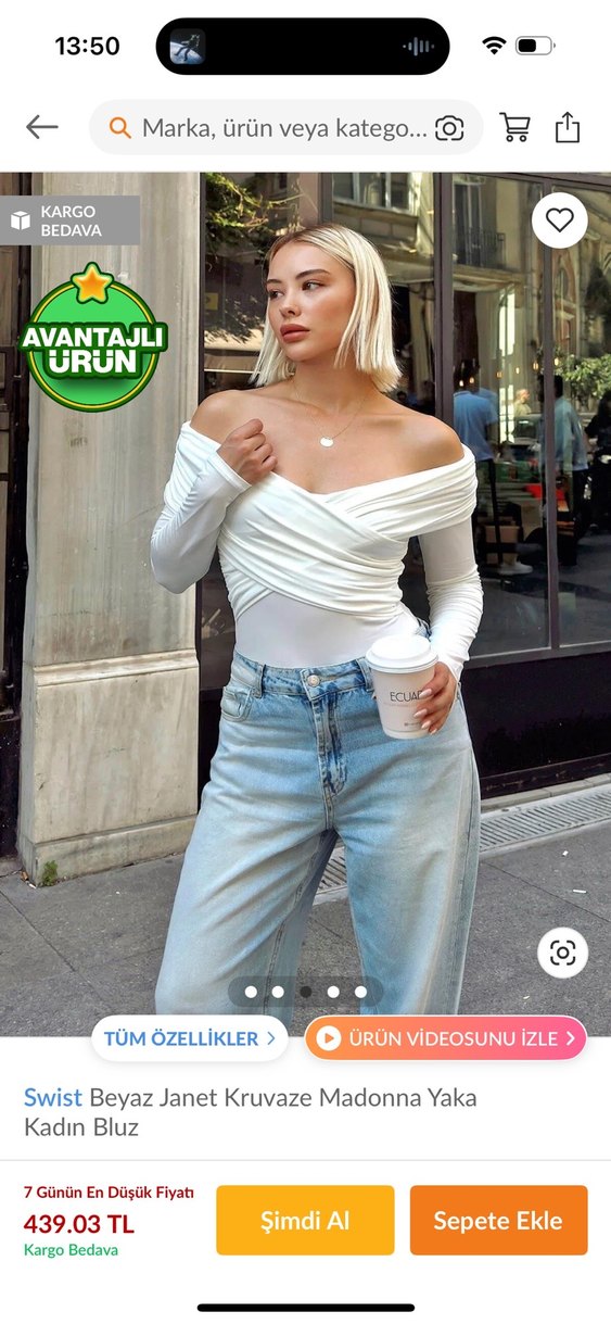 Beyaz Drapeli madonna yaka bluz - Görsel 2