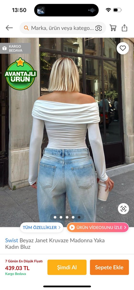 Beyaz Drapeli madonna yaka bluz - Görsel 4