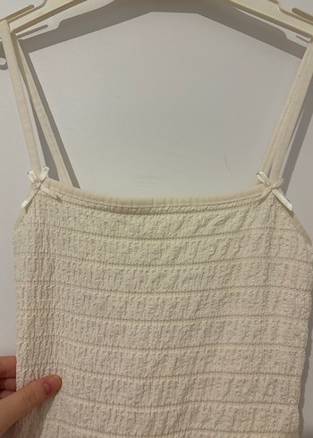 Krem bershka kurdeleli elbise - Görsel 3