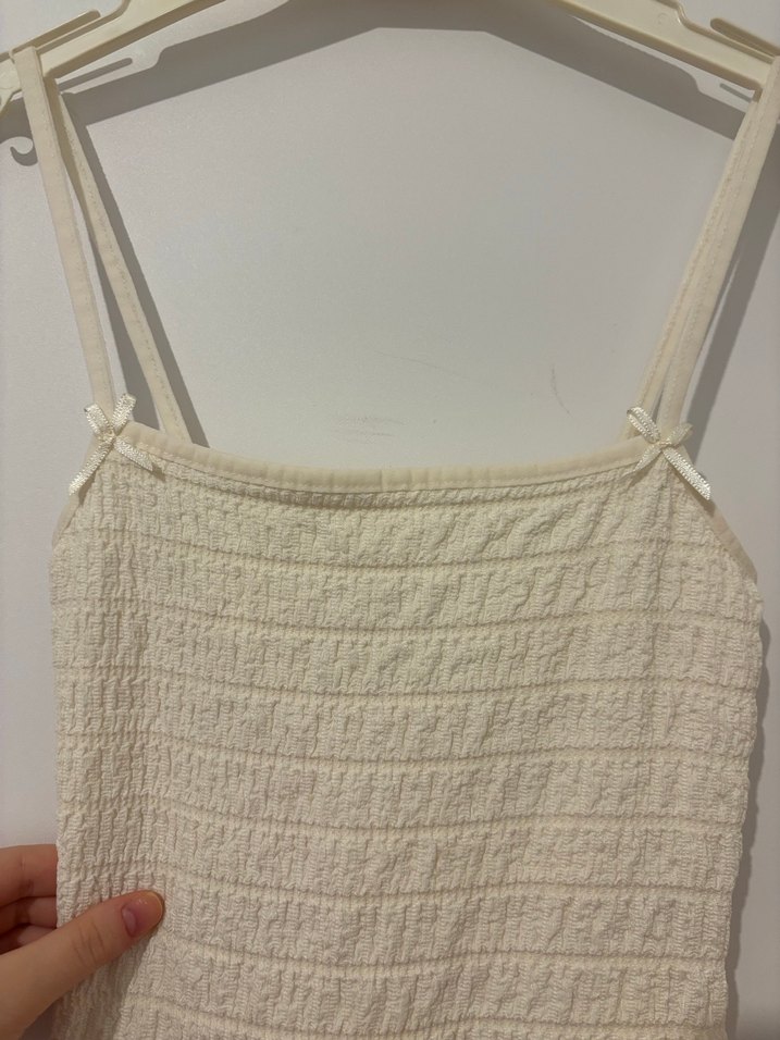 Krem bershka kurdeleli elbise - Görsel 3