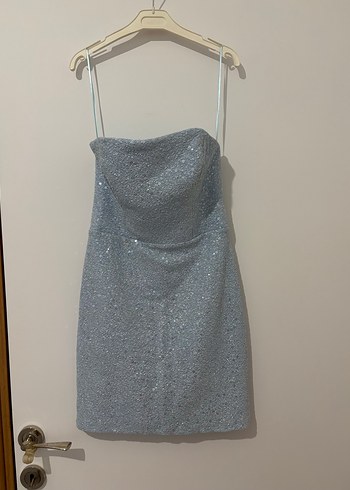 Mavi Straplez Mini Abiye Elbise - Görsel 5