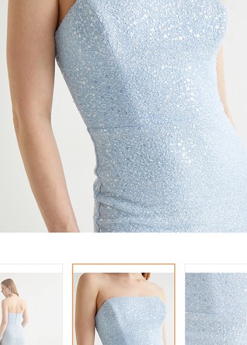 Mavi Straplez Mini Abiye Elbise - Görsel 2