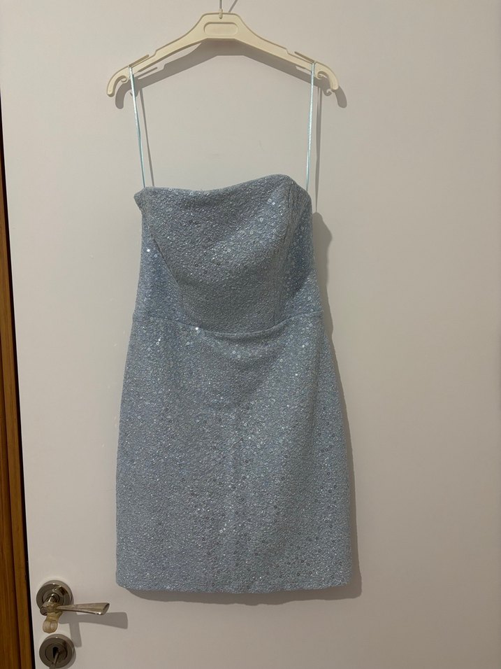 Mavi Straplez Mini Abiye Elbise - Görsel 5