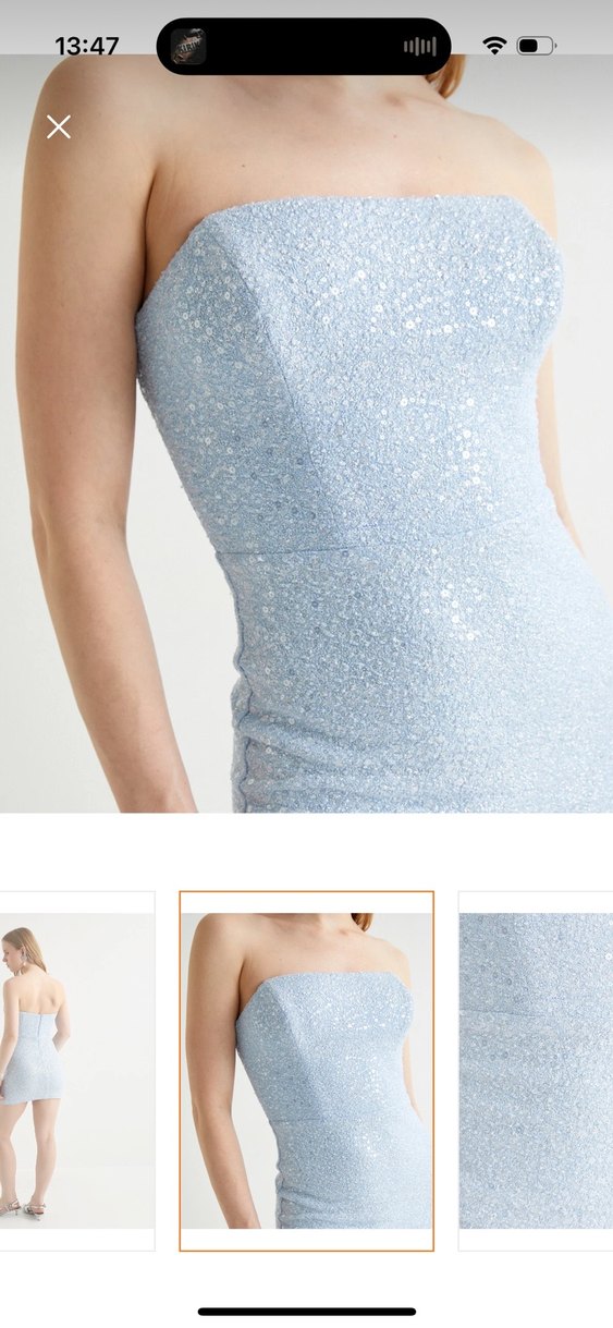 Mavi Straplez Mini Abiye Elbise - Görsel 2