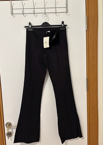 İspanyol paça  Çizgili Kadın Kumaş Pantolon - Görsel 4