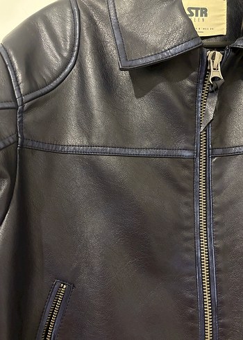 Mavi Kadın Deri Biker Ceket Stradivarius - Görsel 4