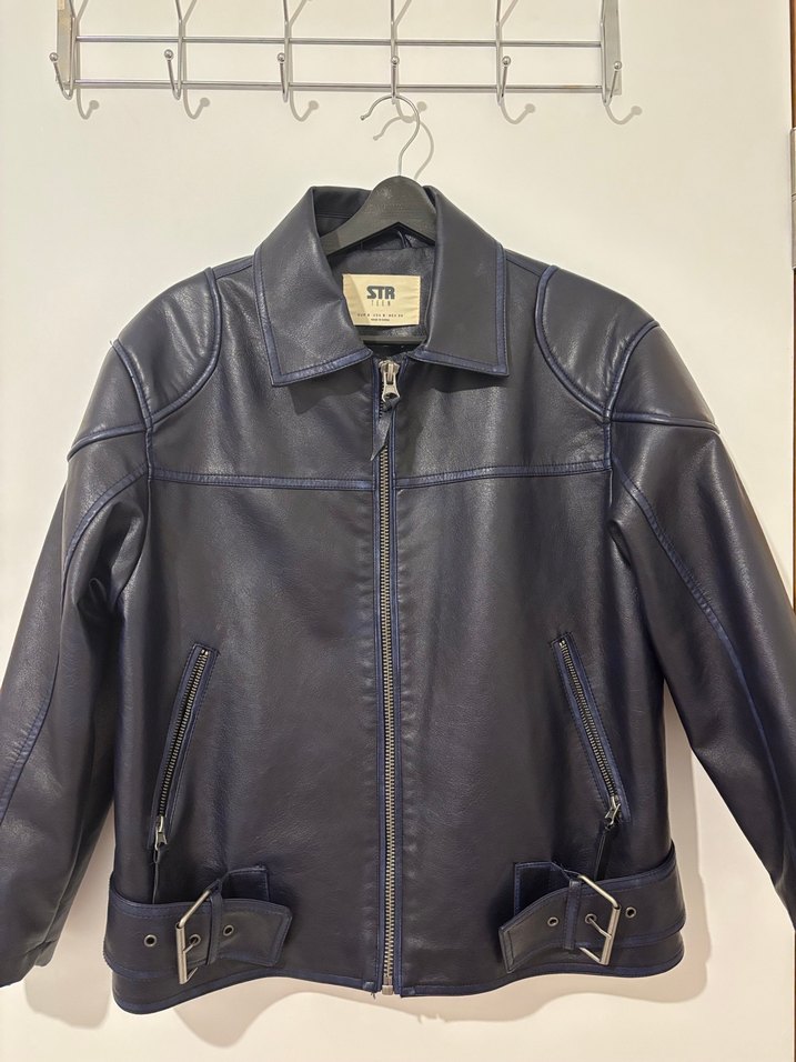 Mavi Kadın Deri Biker Ceket Stradivarius - Görsel 3