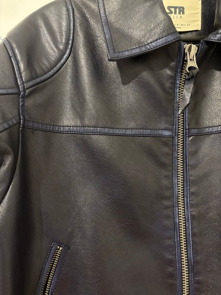 Mavi Kadın Deri Biker Ceket Stradivarius - Görsel 4