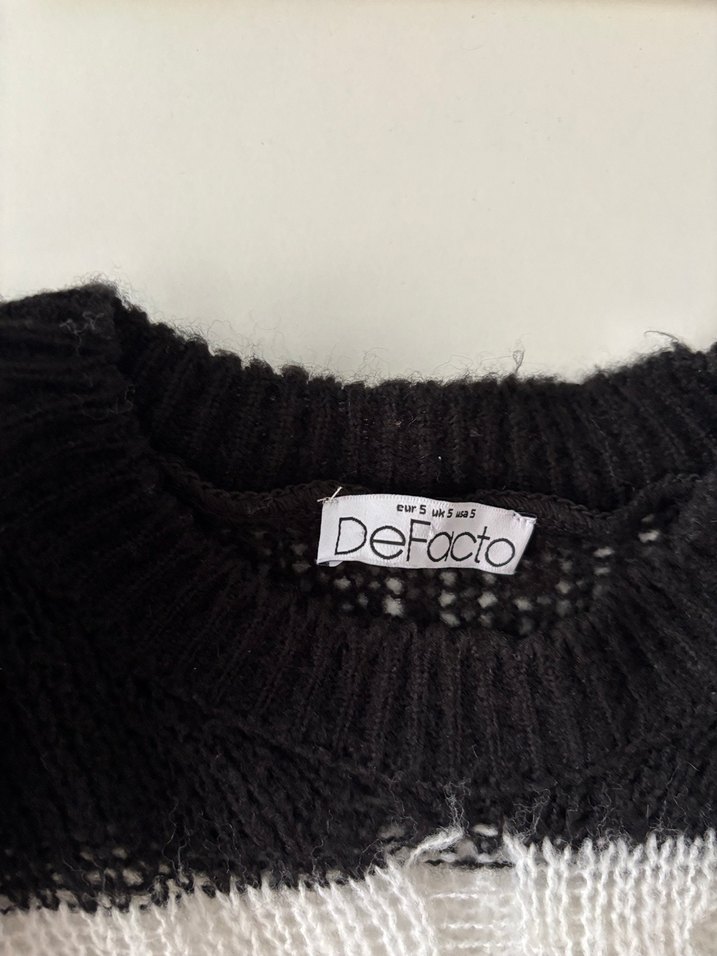 Siyah Beyaz Çizgili Örgü Salaş Kazak - Görsel 3