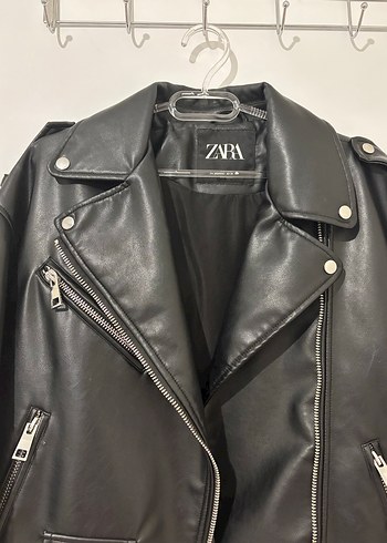 Siyah Deri Biker Ceket Kemerli zara - Görsel 3