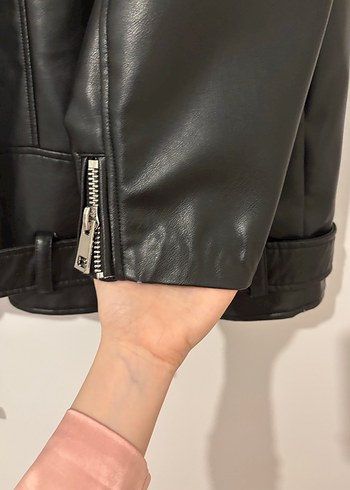 Siyah Deri Biker Ceket Kemerli zara - Görsel 7