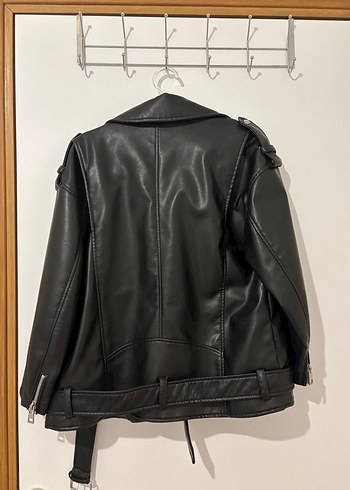 Siyah Deri Biker Ceket Kemerli zara - Görsel 5