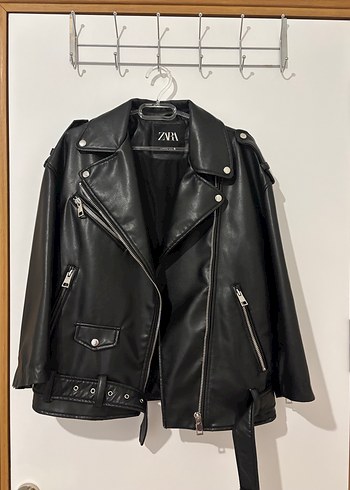 Siyah Deri Biker Ceket Kemerli zara - Görsel 2