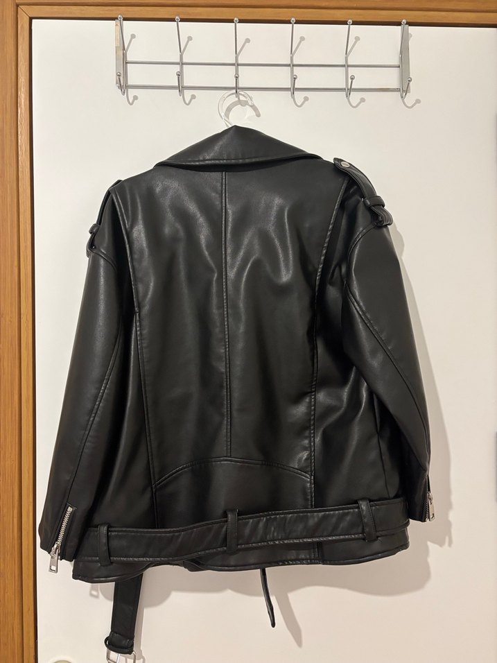 Siyah Deri Biker Ceket Kemerli zara - Görsel 5