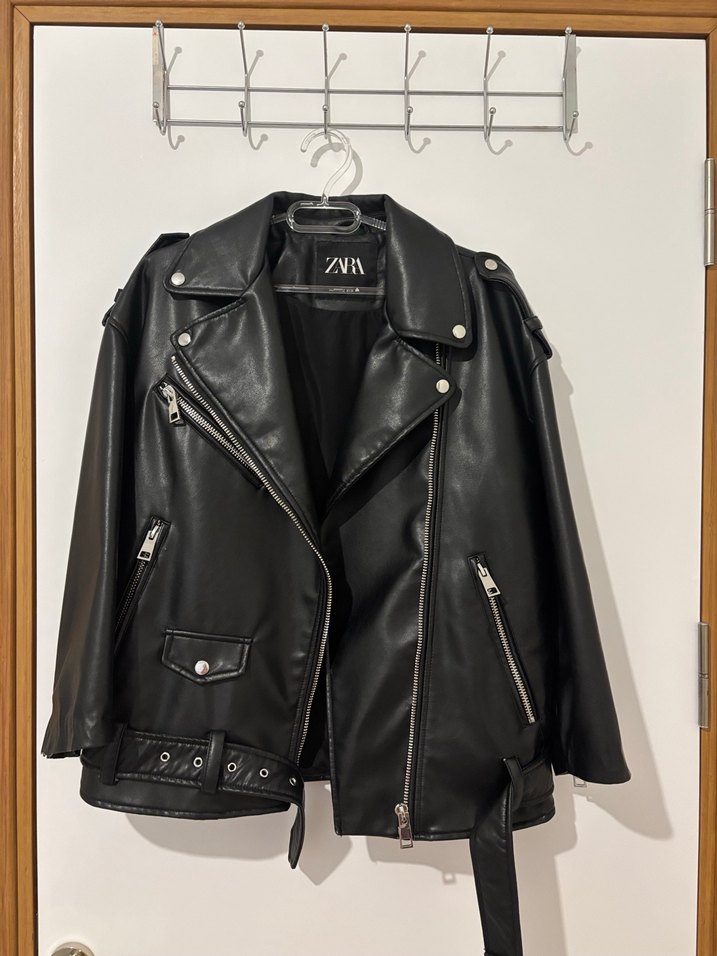 Siyah Deri Biker Ceket Kemerli zara - Görsel 2