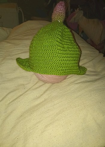 Yeşil Örgü Dinozor Desenli Çocuk Bere - Görsel 3