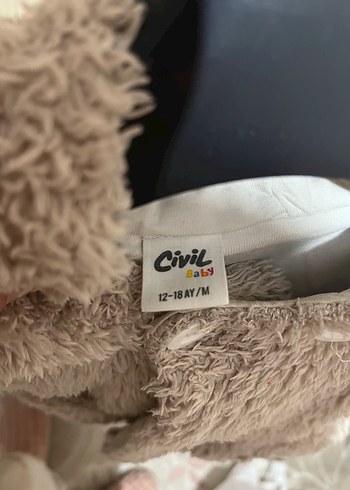 Kapüşonlu Bej Peluş Çocuk Ceket - Görsel 4