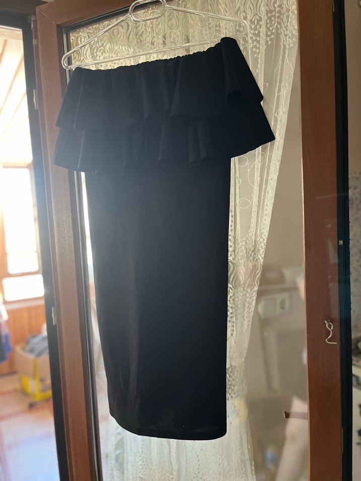 Volanlı Siyah mini Kadın Elbise - Görsel 3