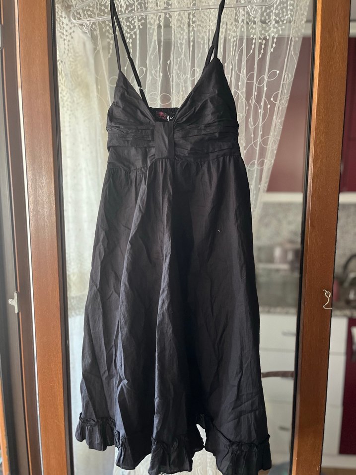 Siyah Askılı Mini Gotik Elbise - Görsel 2