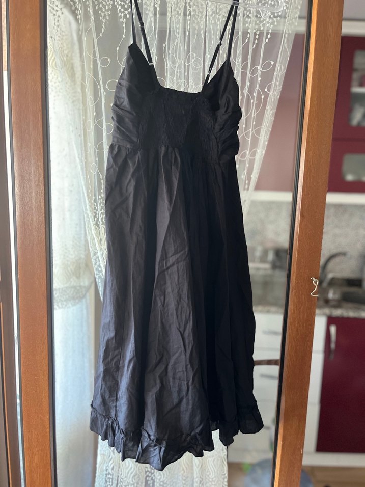 Siyah Askılı Mini Gotik Elbise - Görsel 3