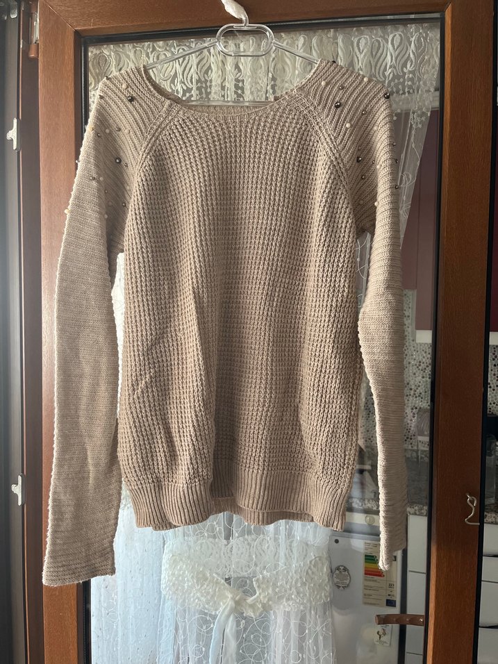 Bej Örgü Kadın Kazak Uzun Kollu - Görsel 2