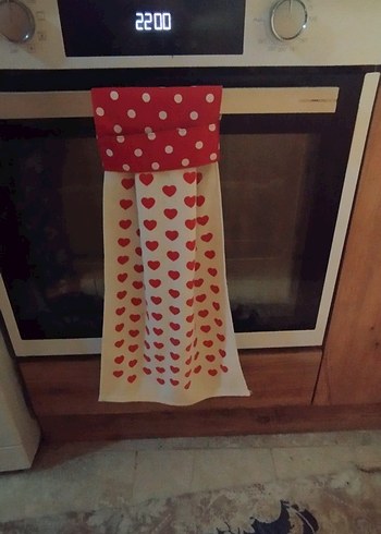 Kırmızı Kalp Desenli Mutfak Havlusu - Görsel 3