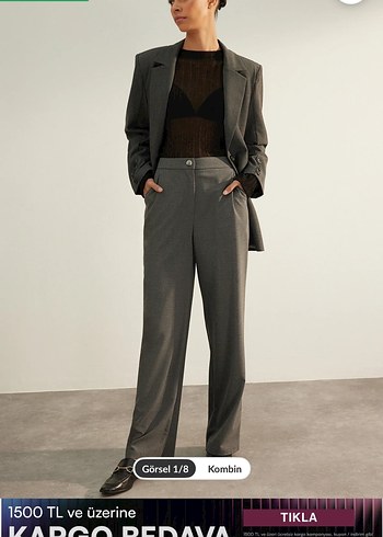 Gri Midi Kumaş Kadın Pantolon - Görsel 2