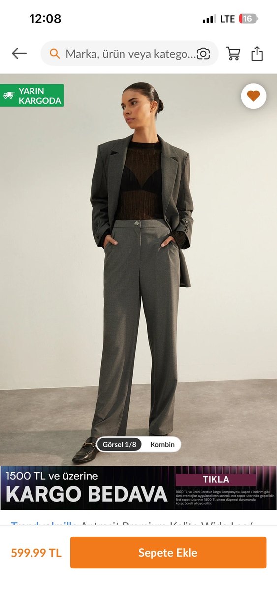 Gri Midi Kumaş Kadın Pantolon - Görsel 2