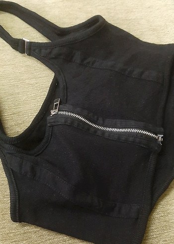 Fermuarlı Citcitli Siyah crop ve sütyen - Görsel 5