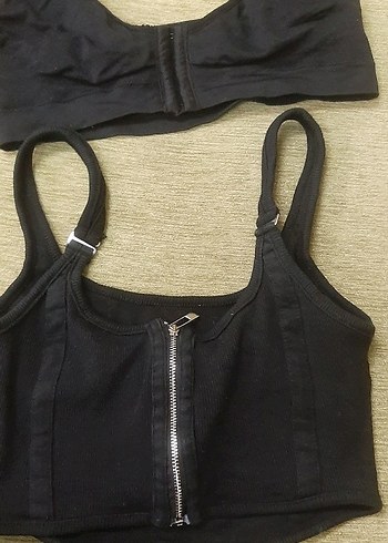 Fermuarlı Citcitli Siyah crop ve sütyen - Görsel 2