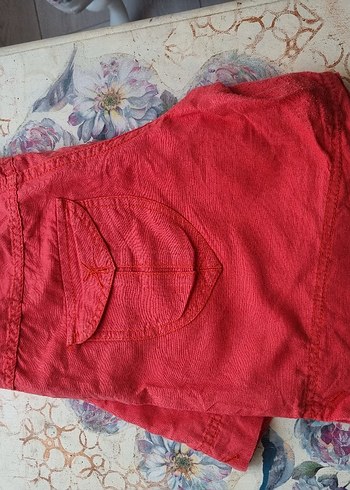 m Beden kırmızı Renk Düğmeli nar cicegı Keten Mini Kadın sort
