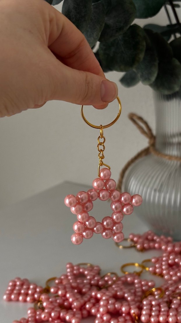 50 adet Pembe Boncuklu Yıldız Anahtarlık - Görsel 2