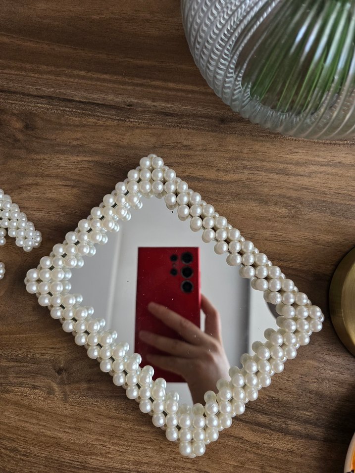 İnci Detaylı Beyaz Dekoratif Ayna - Görsel 2