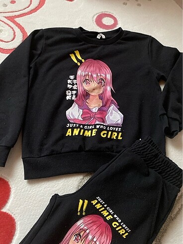 9 Yaş Beden siyah Renk Kız çocuk anime desenli eşofman takımı