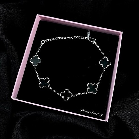 Van cleef model siyah gümüş renk çelik bileklik