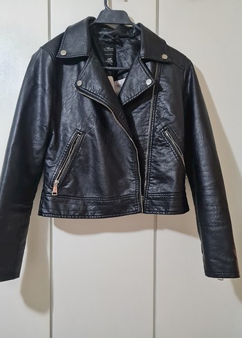 Siyah Deri Biker Ceket