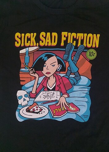 l Beden siyah Renk Sick sad fiction giyilmemiş tişört pamuk