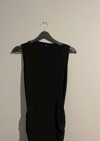 Drapeli Siyah Uzun Elbise - Görsel 2