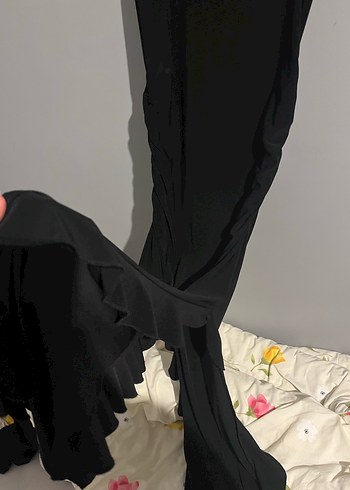 Drapeli Siyah Uzun Elbise - Görsel 3