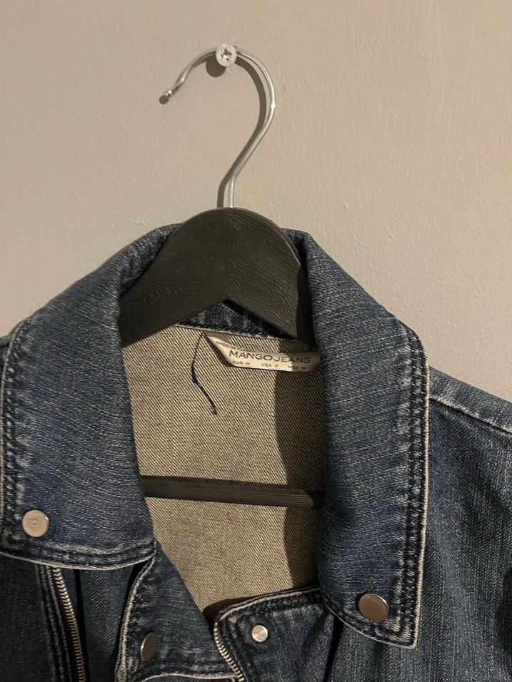 Kadın Koyu Mavi Denim Biker Ceket - Görsel 2