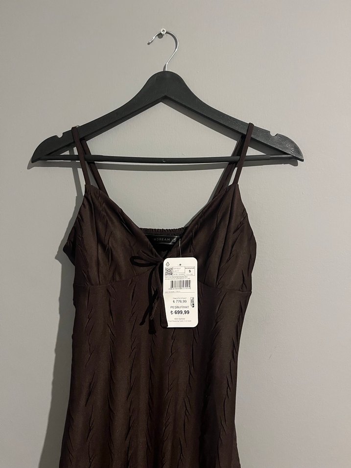 Kahverengi Midi Pilili Elbise - Görsel 2