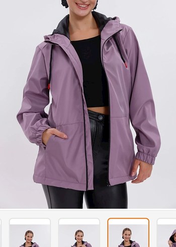 Mor Parlak Kapüşonlu Kadın yağmurluk - Görsel 4