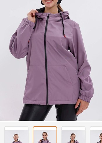 Mor Parlak Kapüşonlu Kadın yağmurluk - Görsel 2