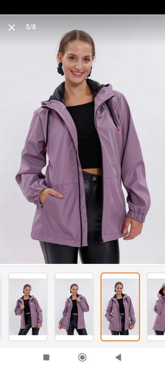 Mor Parlak Kapüşonlu Kadın yağmurluk - Görsel 4